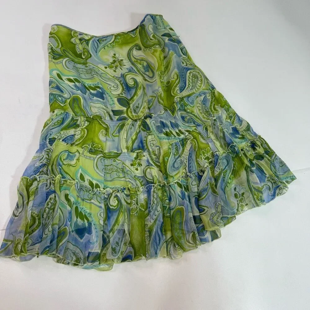 Allison Taylor Green and Blue Paisley A-Line Skirt
